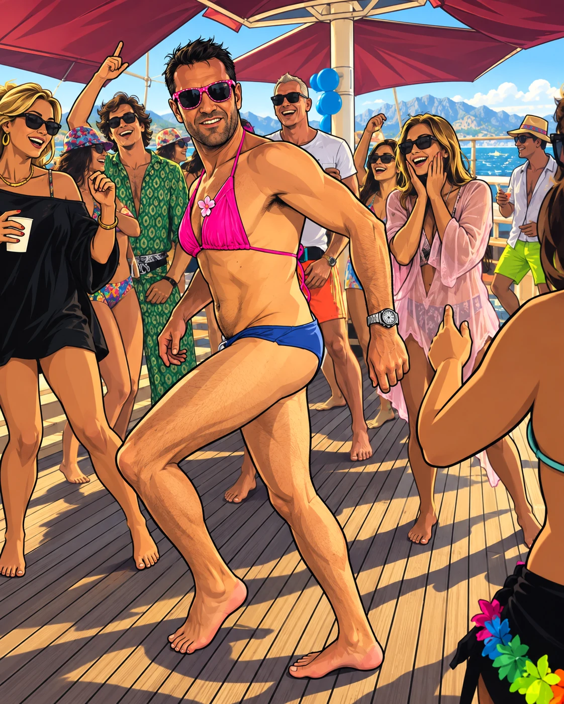 Illustration von Alexander beim Karneval auf dem Boot